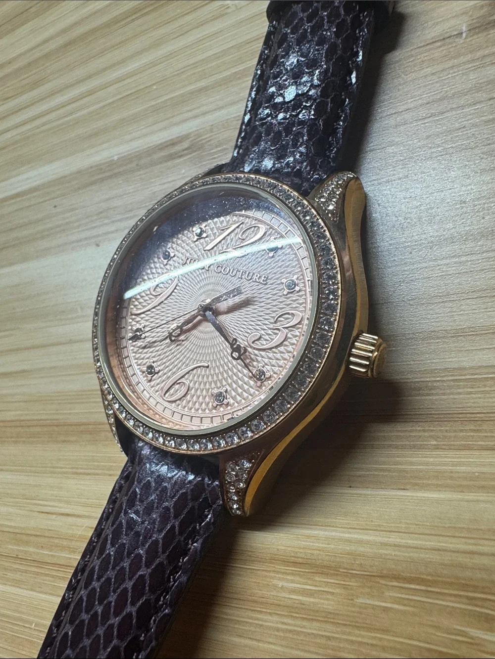 Juicy Couture Rose Gold Dial Watch with Brown Textured Strap